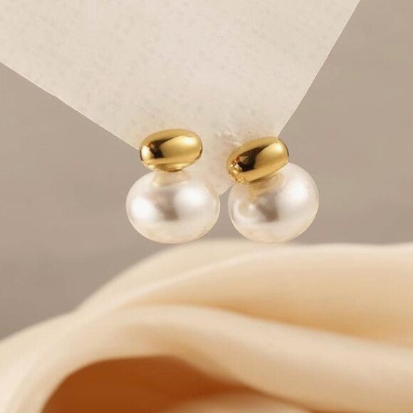 18K Gold Plated Pearl Drop Earrings - Picture 5 of 6